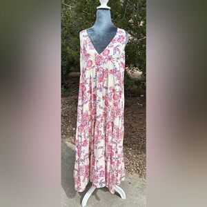 Lavender Brown Floral Maxi Dress - Pink and Cream